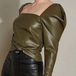 Anthropologie Hutch Square Neck Long Sleeve Faux Leather Top